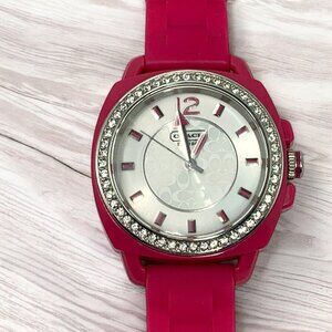 Coach Women's Boyfriend Watch Pink Silicone Strap With Crystal Bezel & Logo